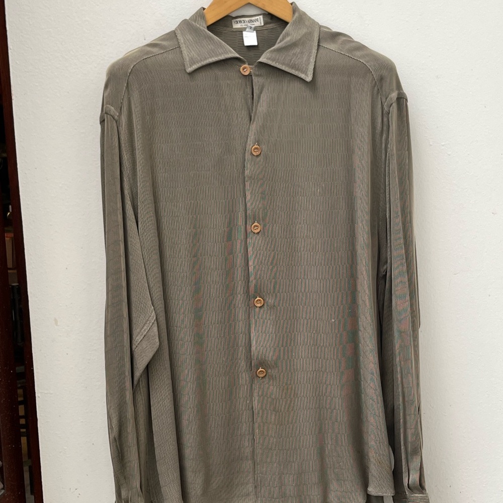 Vintage Giorgio Armani Striped Brown and White long sleeve shirt.
